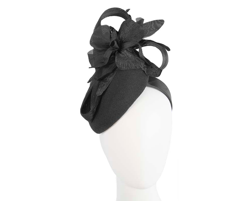 Tall black winter racing pillbox fascinator by Fillies Collection-0